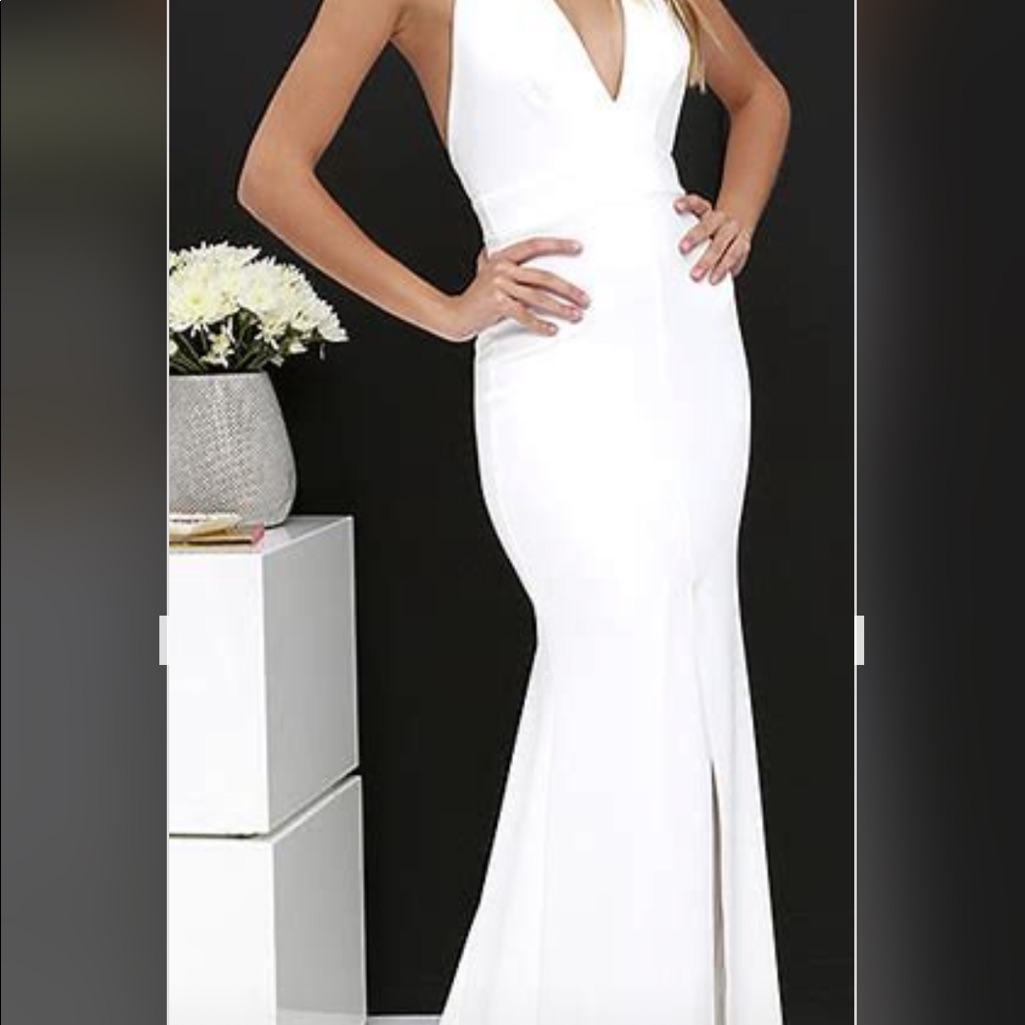 Nwt Likely X Revolve Elston Creamy White Keyhole Halter Neck Slit Maxi Dress 4